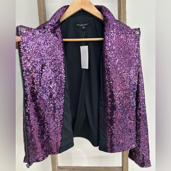 Colleen Lopez Purple Sequin Moto Jacket Size XS Party Mardi Gras Blazer Sparkly - Picture 4 of 8